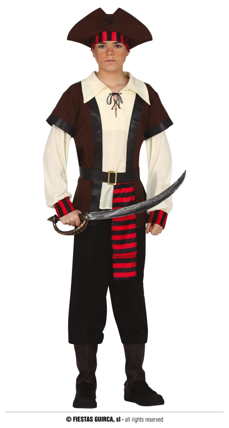 "Déguisement de pirate pour enfants - Costume complet . Idéal pour les fêtes costumées, Halloween ou le carnaval. Disponible en différentes tailles pour s'adapter à tous les petits moussaillons en herbe. Transformez votre enfant en redoutable pirate des mers avec ce costume authentique et détaillé. Commandez dès maintenant et partez à l'abordage en un clic!"