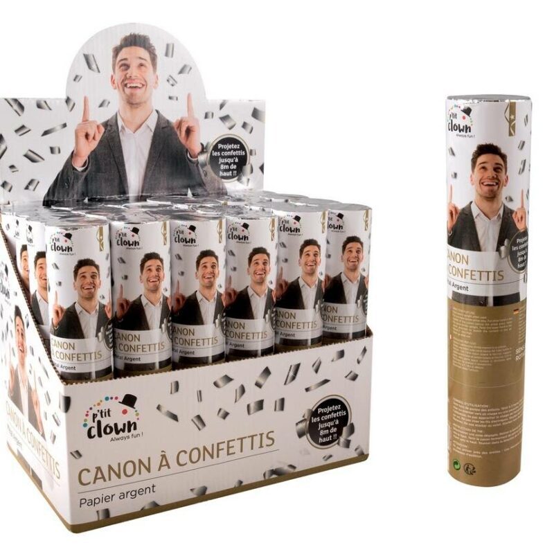 Canon à confettis papier - 20cm ARGENT