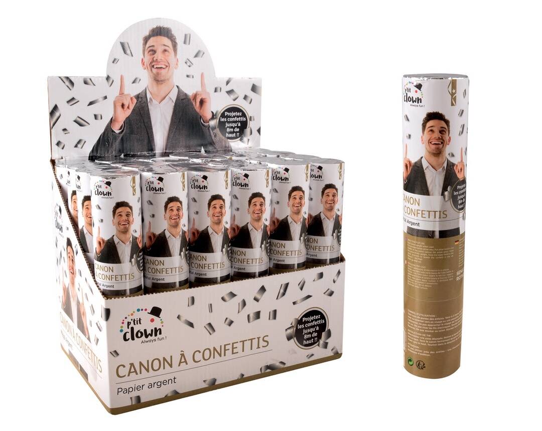 Canon à confettis papier - 20cm ARGENT