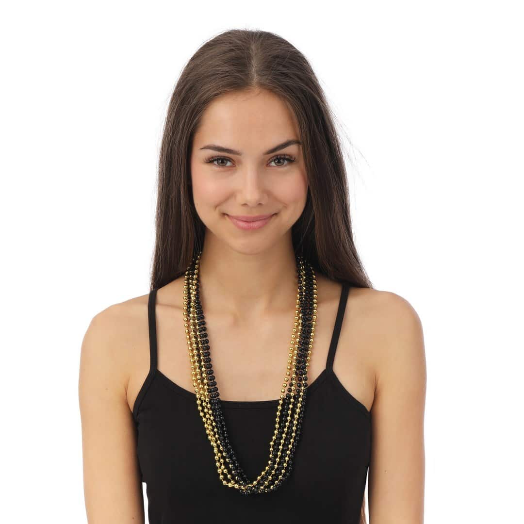 Collier perles - lot de 6 - or et noir