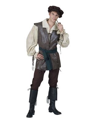Paysan médiéval Taille M (pantalon, chemise, gilet, ceinture et coiffe)