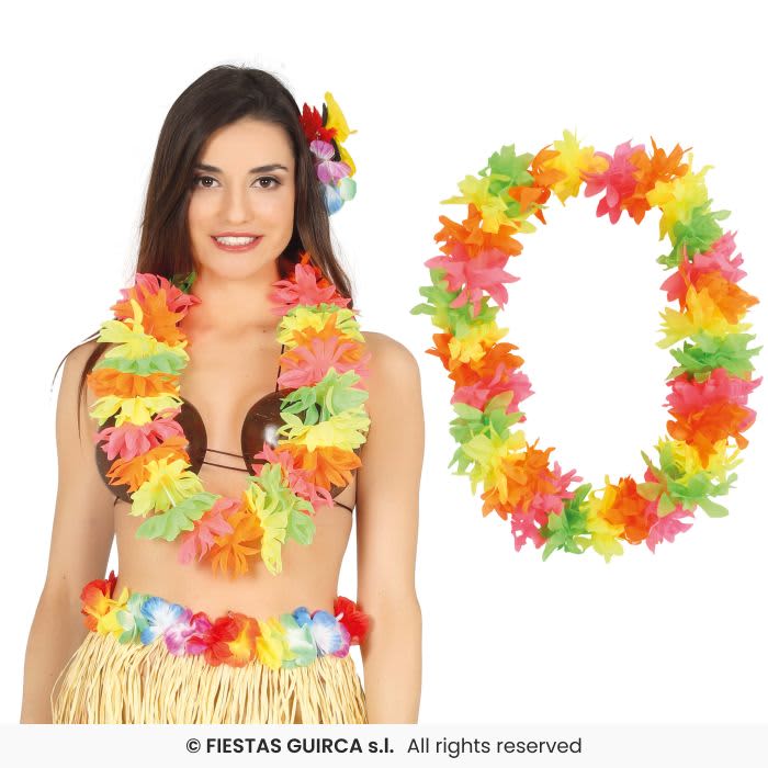 Collier hawaïen fluor multicouleur